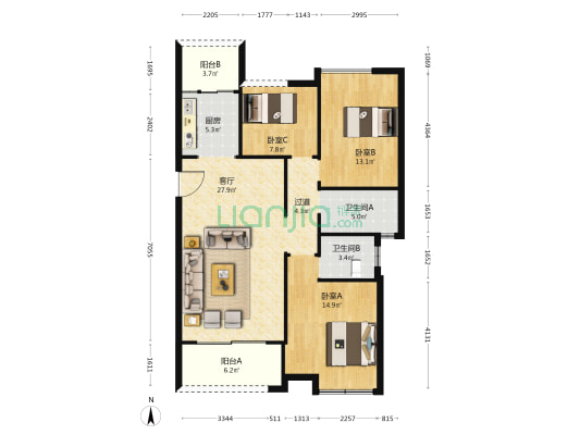 富春山居 3室1厅2卫 113平方