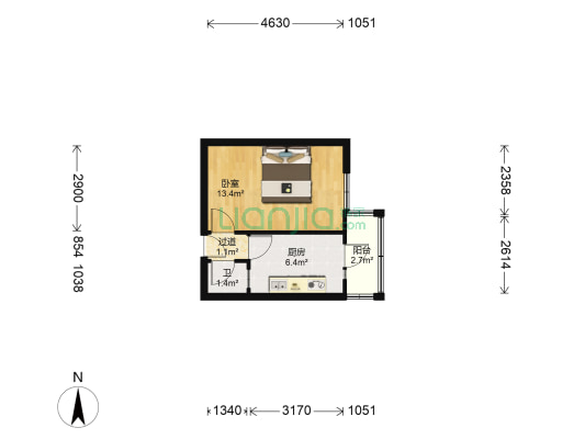 文化街(香坊区) 1室0厅1卫 32平方