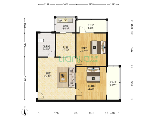 岗杜北街9号院 2室1厅1卫 104平方