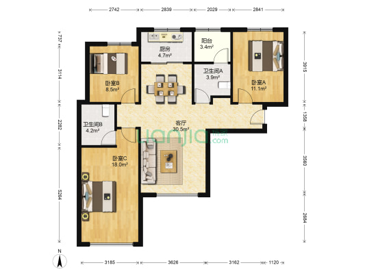 阳光城丽兹公馆 3室1厅2卫 110平方