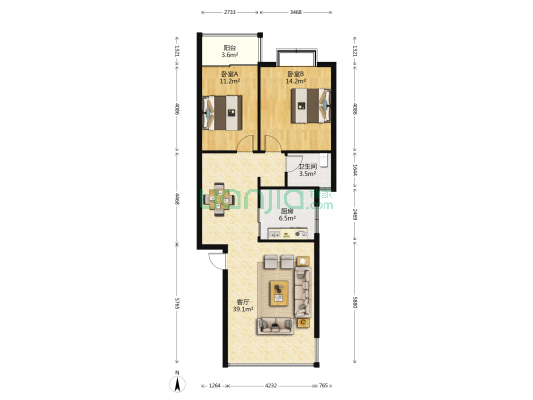 清塘小区 2室1厅1卫 88平方