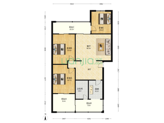 金彭西路326号 3室1厅1卫 114平方