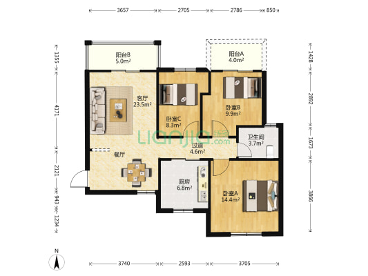 流金港都 3室1厅1卫 98平方