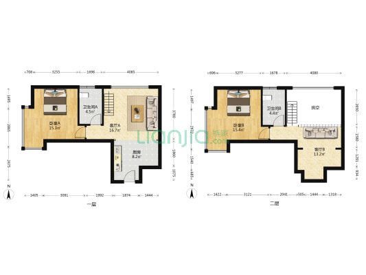 自由度 2室2厅2卫 66平方