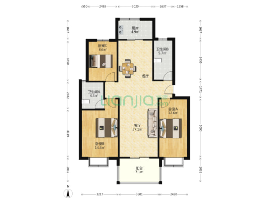 粮油运输公司宿舍 3室1厅2卫 114平方