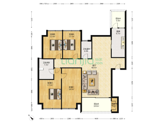 仁恒滨河湾三期 4室1厅2卫 185平方