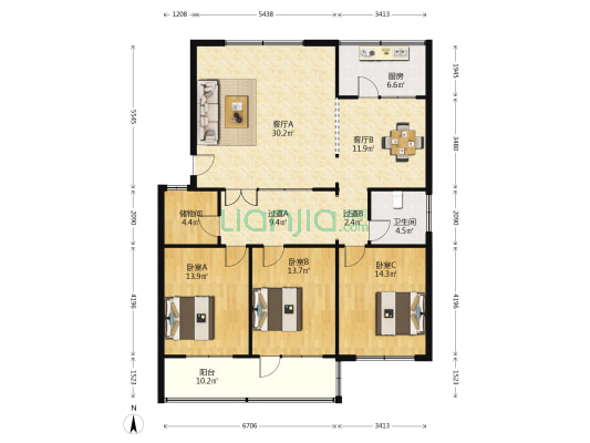 经十西路16640号 3室2厅1卫 135平方