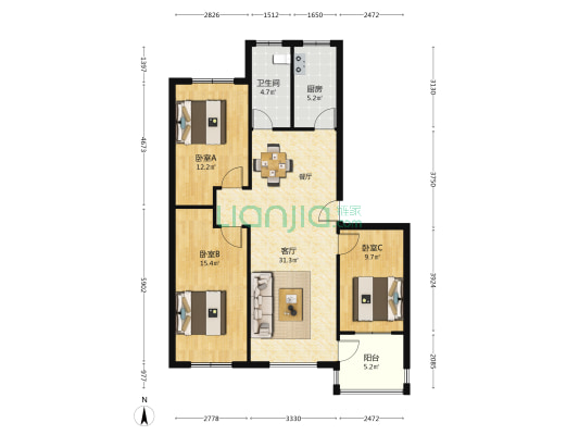 雁阳路59号 3室1厅1卫 105平方