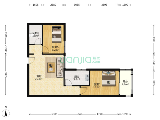 金桂苑 2室1厅1卫 71平方