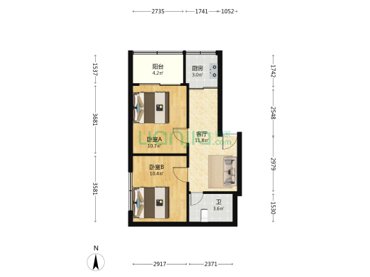 鳌峰中建新村 2室1厅1卫 52平方