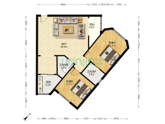 万担仓路1号 2室1厅2卫 95平方