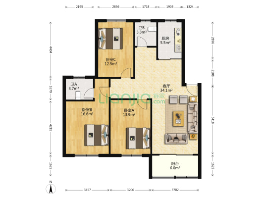 名都城 3室1厅2卫 142平方