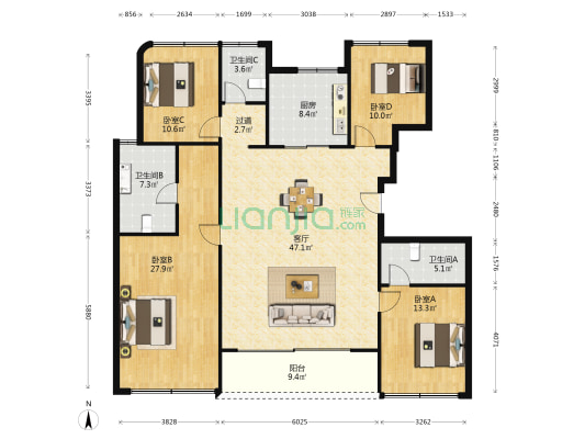 绿城交投汀岸晓庐 4室1厅3卫 175平方