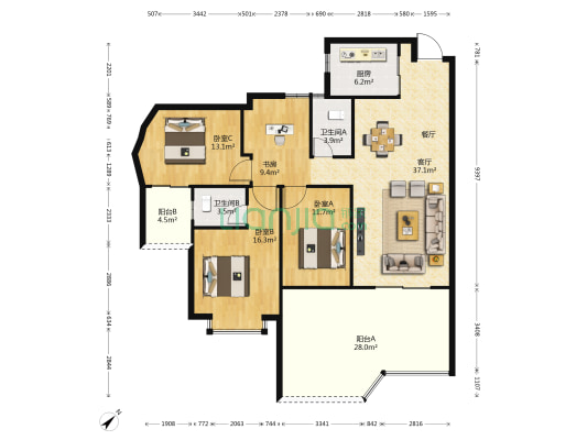 中联水岸名居 4室1厅2卫 137平方