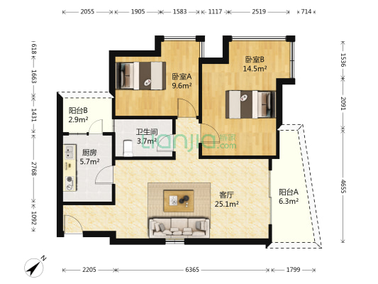 富力盛悦居 2室1厅1卫 82平方
