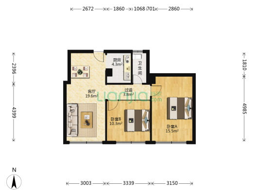 河源大厦 2室1厅1卫 80平方