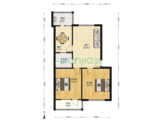 红星楼 2室2厅1卫 88平方