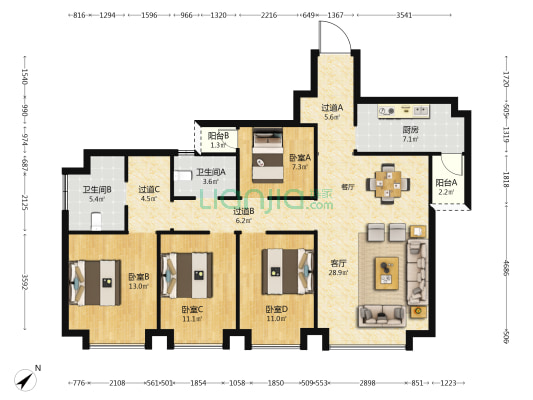 W云上 4室1厅2卫 153平方