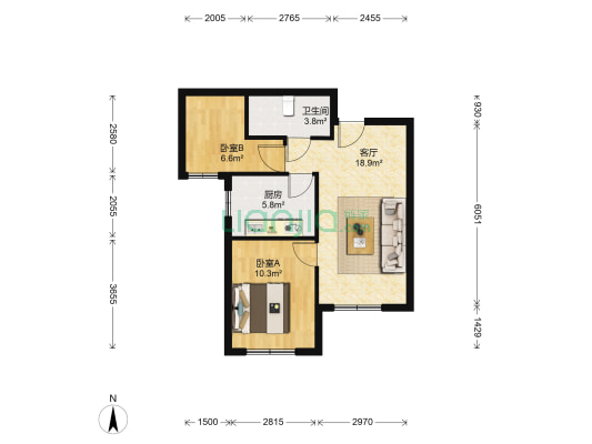青特赫府一期 2室1厅1卫 66平方