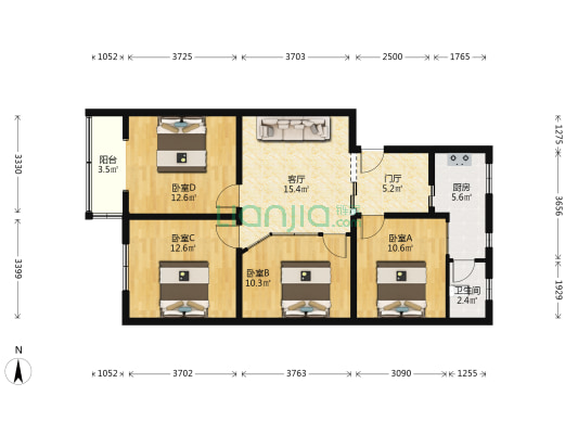 景凤街133号 4室1厅1卫 96平方