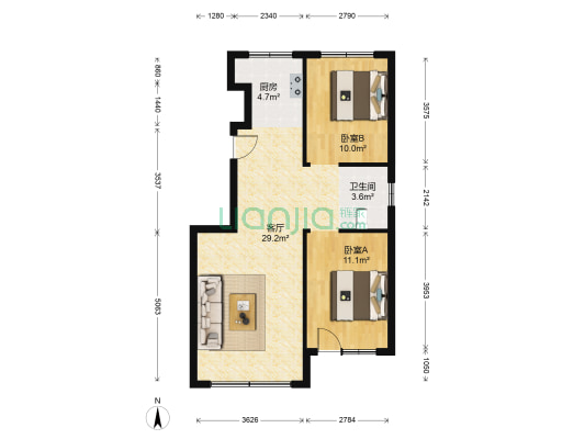 恒居壹号 2室1厅1卫 89平方