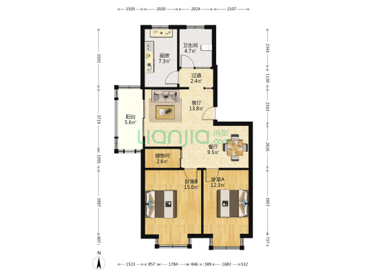 悠雅曹杨 2室2厅1卫 93平方