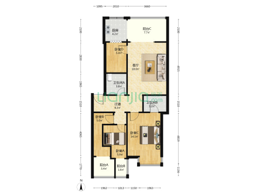 百花雅园 4室1厅2卫 101平方