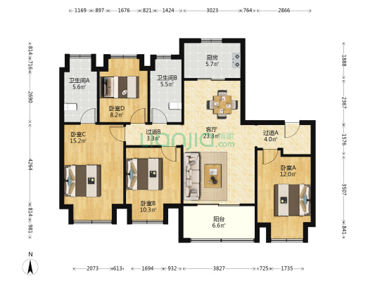 润樾庭 4室1厅2卫 143平方