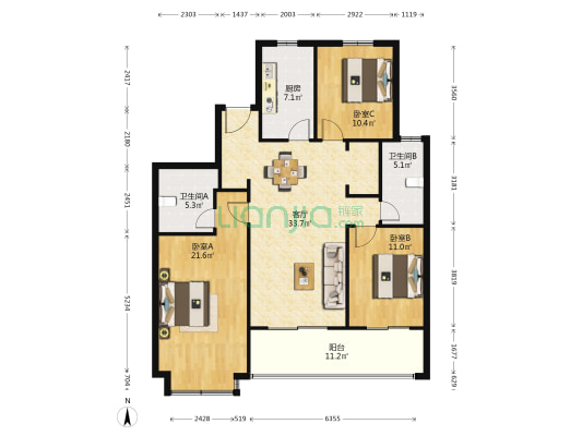 君悦豪庭南区 3室1厅2卫 144平方