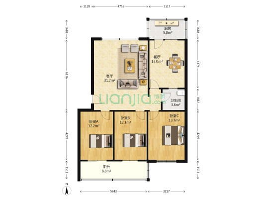 城建开发小区 3室2厅1卫 119平方