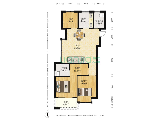 艺郡府 3室1厅2卫 89平方