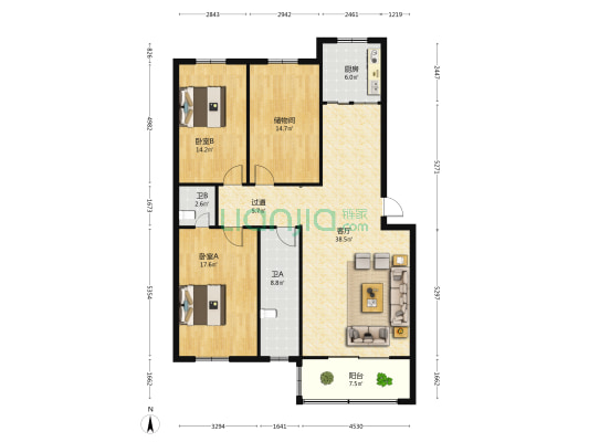 东源公司家属院 2室1厅2卫 141平方