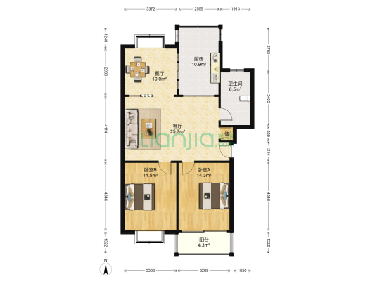 叙丰家园 2室2厅1卫 104平方