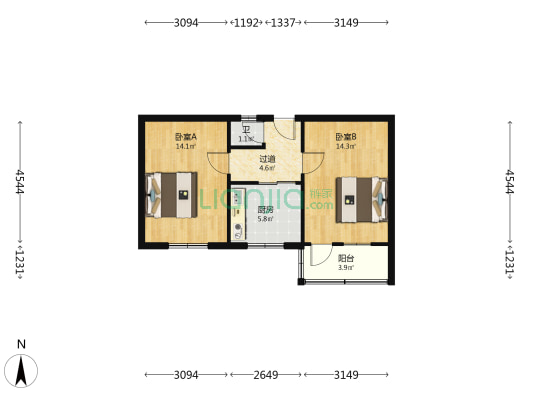 建国小经三路5-1号 2室0厅1卫 59平方