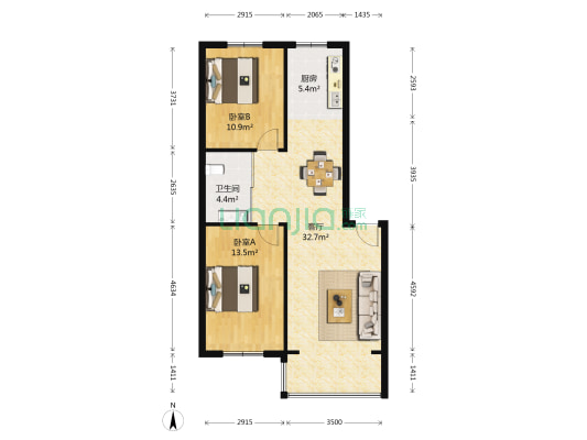 胜亚·东方红 2室1厅1卫 86平方