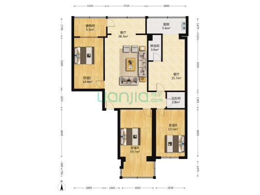 农行小区(南关区) 3室2厅2卫 127平方