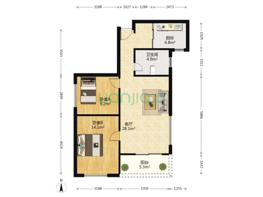 古兴里 2室1厅1卫 80平方