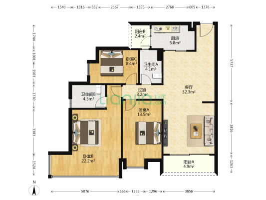 中鼎君和名城 3室1厅2卫 125平方
