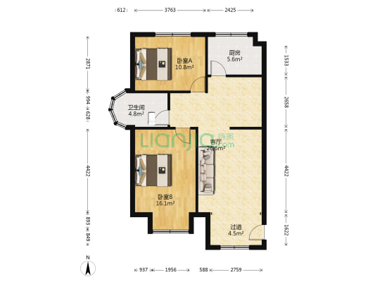 世纪星华庭 2室1厅1卫 88平方
