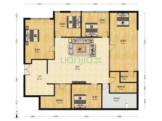 天朗经开中心 5室1厅1卫 278平方