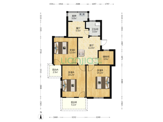 蒙古营巷21号 3室2厅1卫 87平方