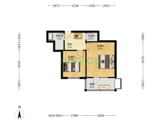 光明路43号院 2室1厅2卫 46平方