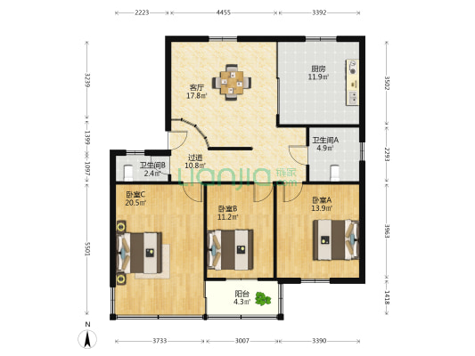 谈公南路70弄 3室1厅2卫 113平方