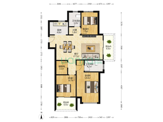 璀璨熙湖澜园 3室1厅2卫 118平方