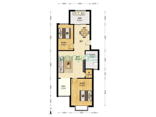 桃苑壹品园 2室1厅1卫 91平方
