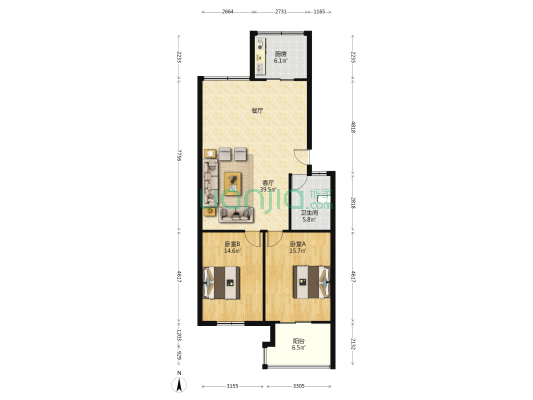 雷奥公寓 2室1厅1卫 105平方