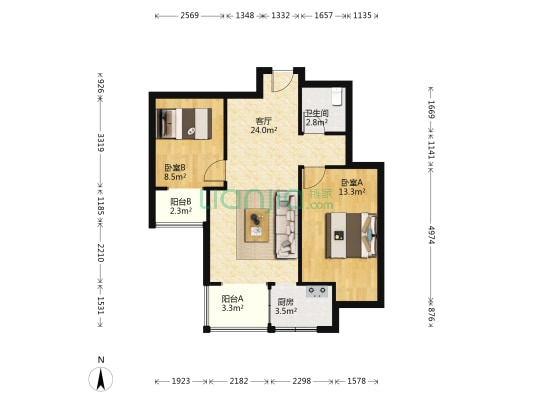 龙城名邸 2室1厅1卫 82平方