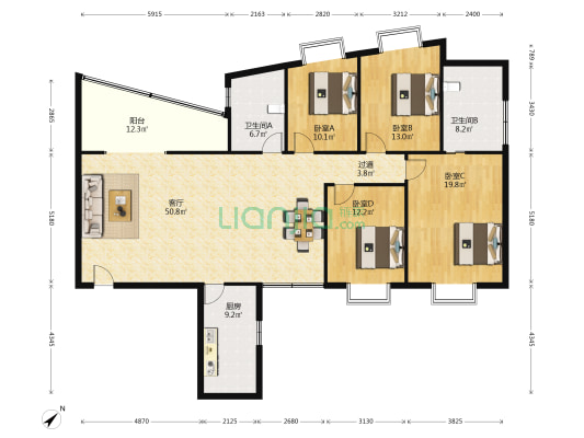 中储粮大厦 4室1厅2卫 194平方