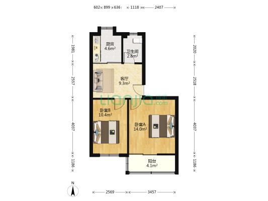 钢北三村 2室1厅1卫 55平方