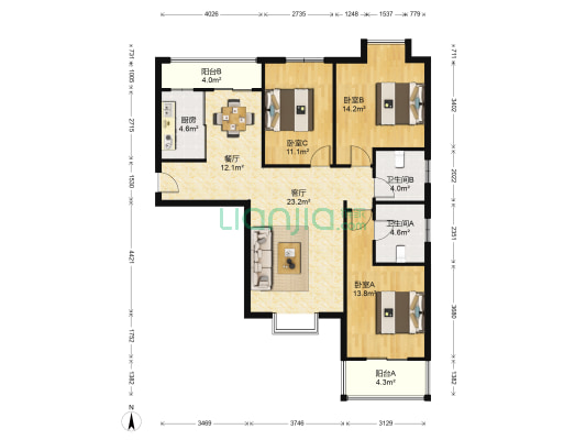 首义师苑 3室2厅2卫 128平方